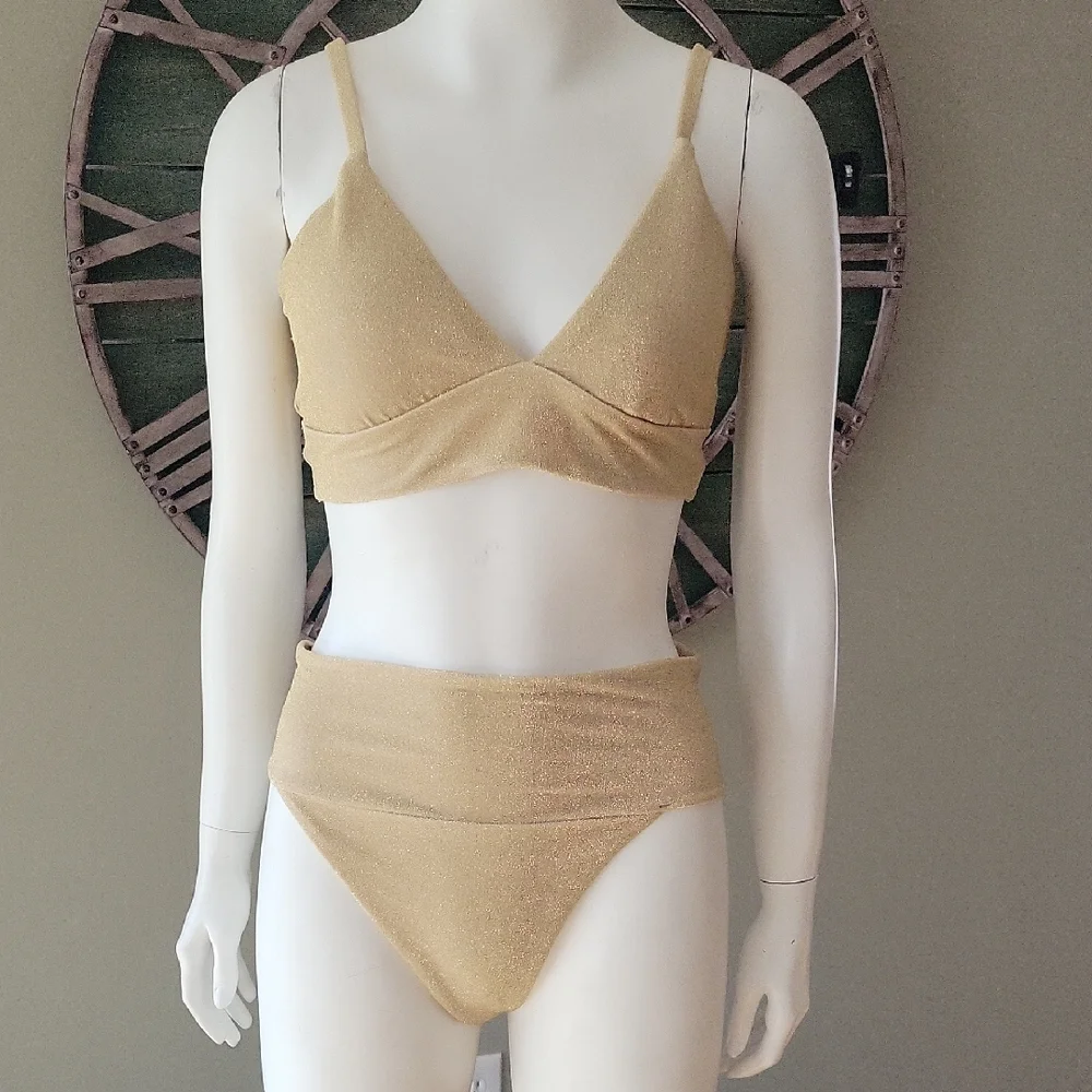 Aerie Gold Shimmer Bikini Set - Metallic Two-Piece